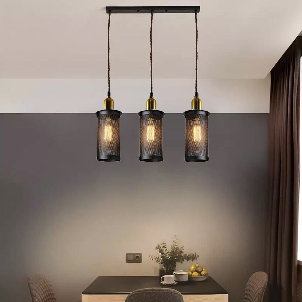 Industrial Vintage Retro 3-Head Metal Pendant Ceiling Light Fixture E27 Holder