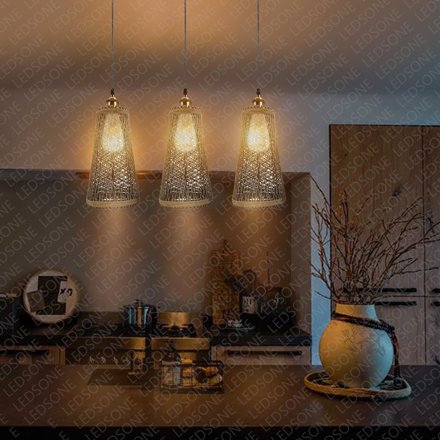 Natural Rattan Ceiling Pendant Light Shade E27 Base Boho Style Chandelier