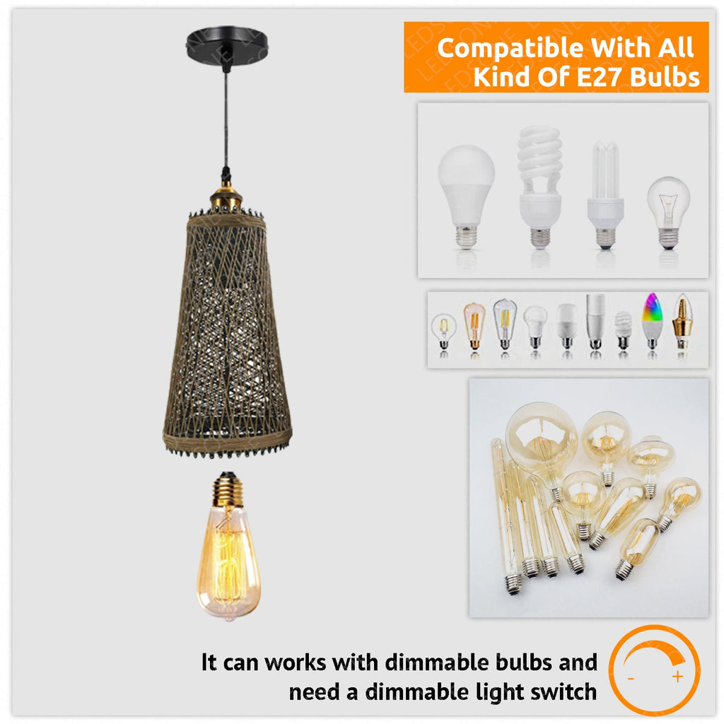 Natural Rattan Ceiling Pendant Light Shade E27 Base Boho Style Chandelier