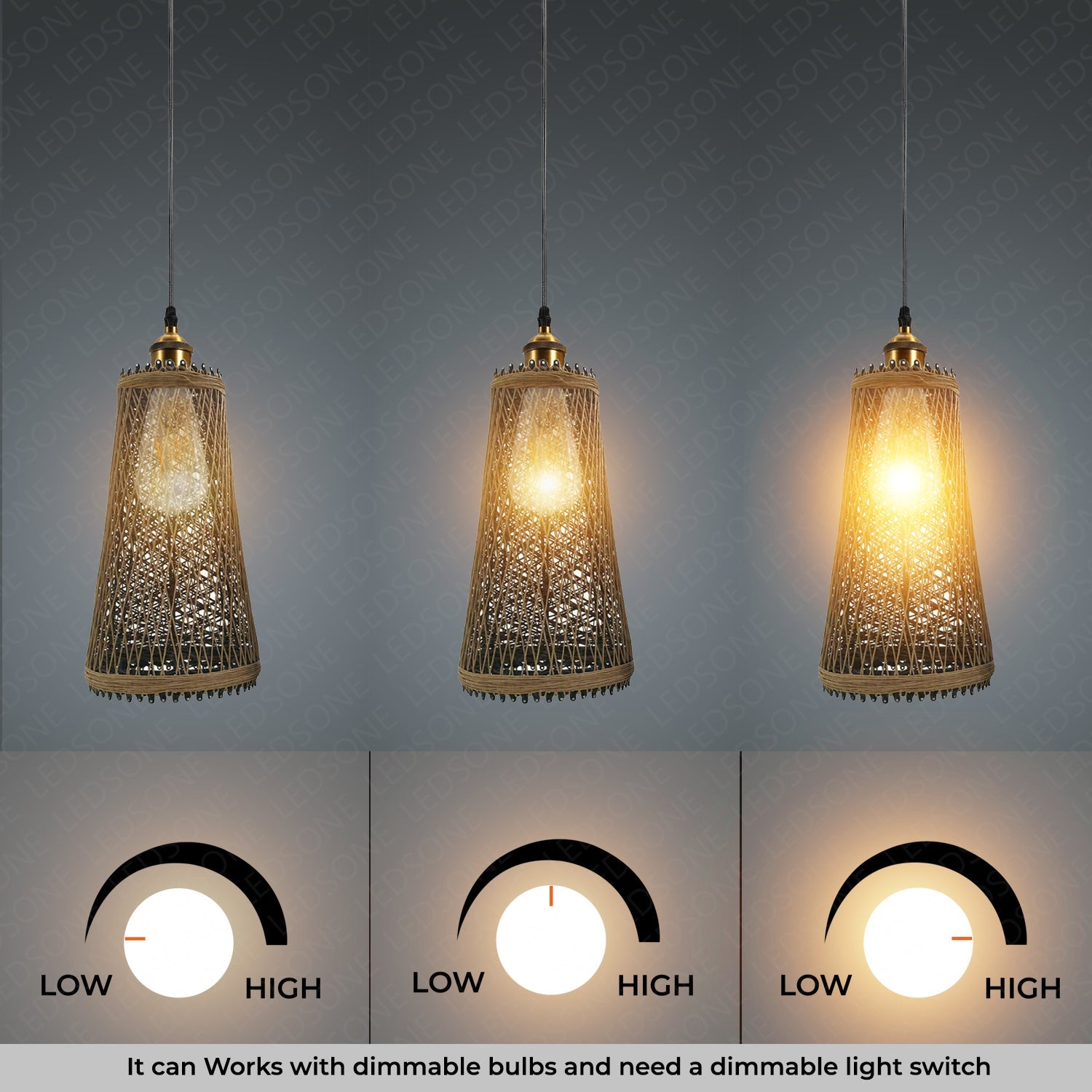 Natural Rattan Ceiling Pendant Light Shade E27 Base Boho Style Chandelier