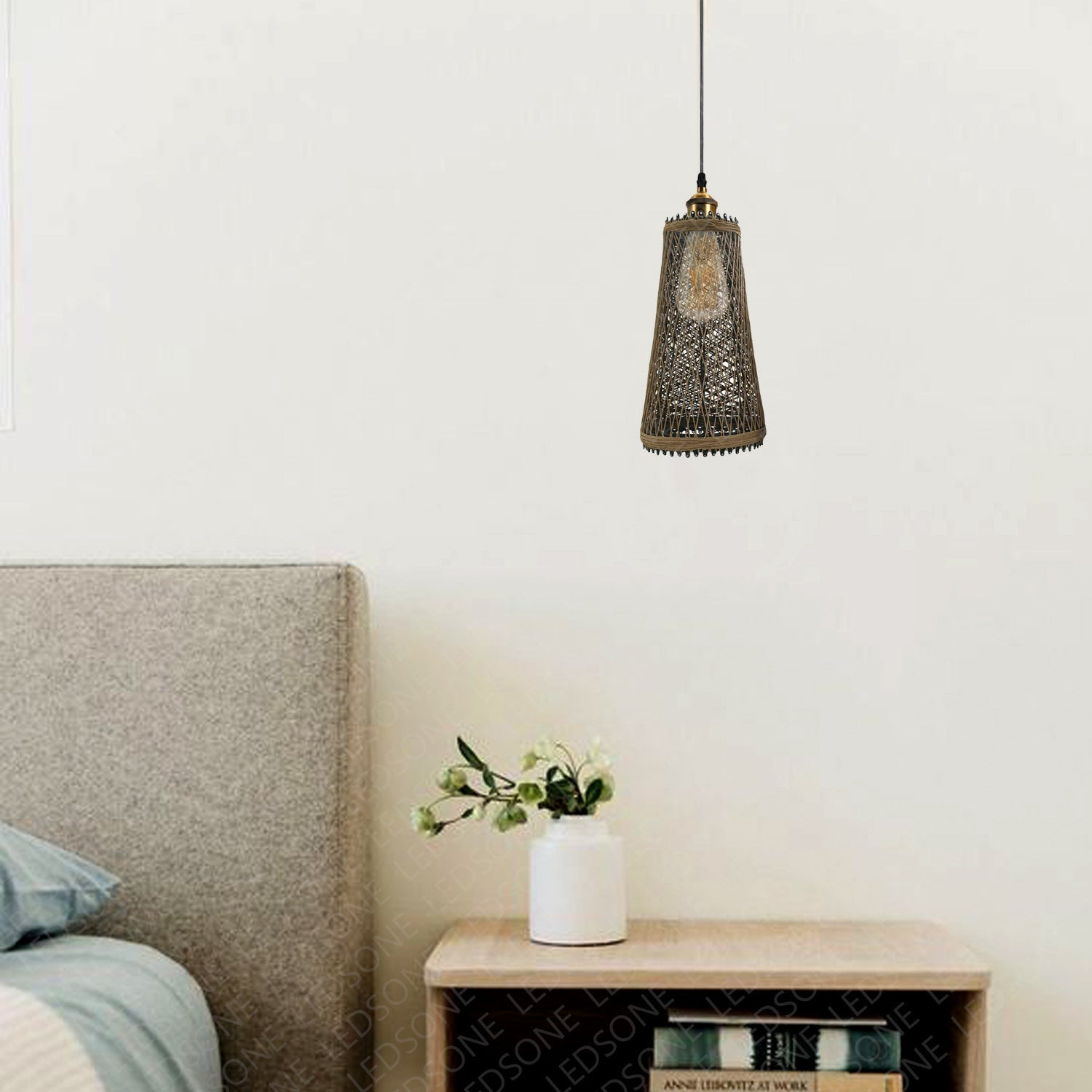 Natural Rattan Ceiling Pendant Light Shade E27 Base Boho Style Chandelier