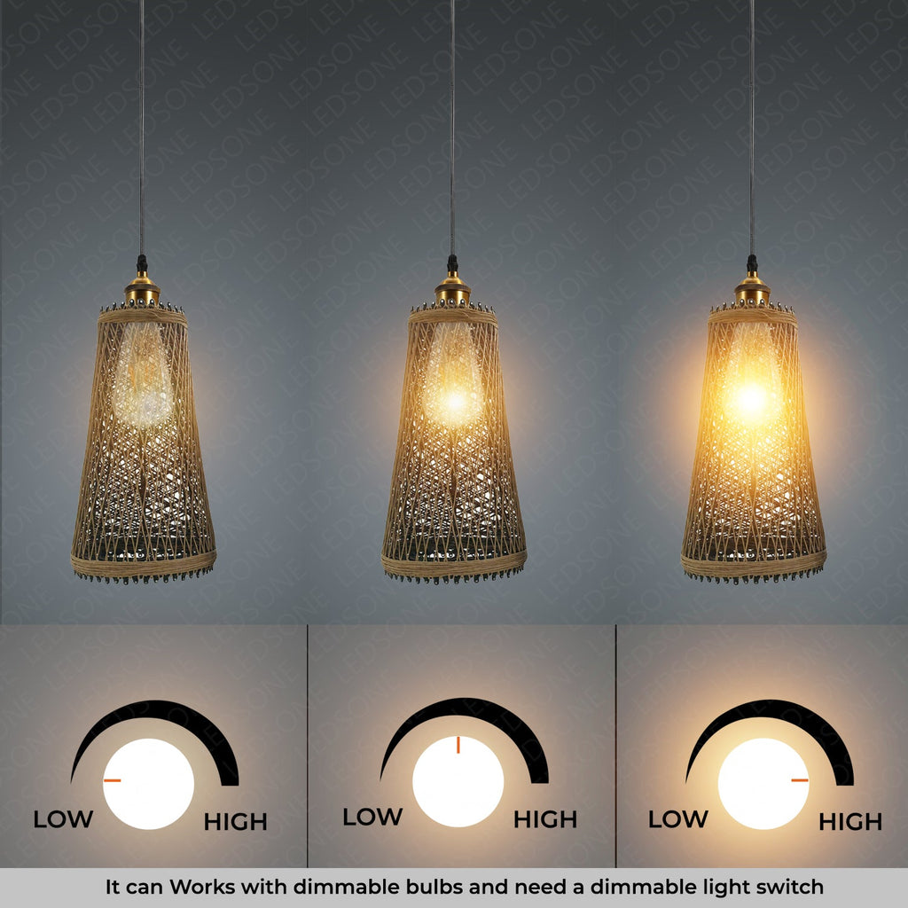 Natural Rattan Ceiling Pendant Light Shade E27 Base Boho Style Chandelier