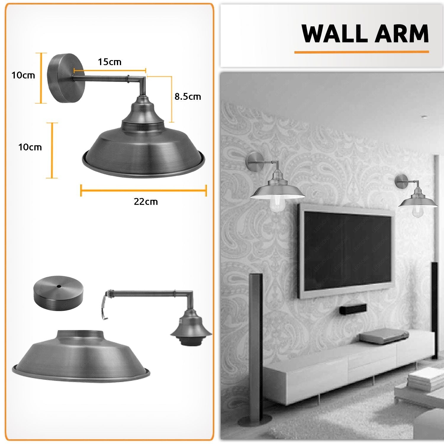 Elegant Vintage Industrial Metal Wall Sconce Lamp with E27 Edison Bulb