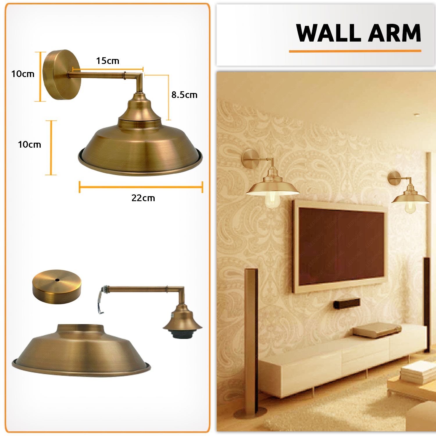 Industrial Vintage Retro Yellow Brass Wall Sconce Lamp E27 Edison Indoor Lighting