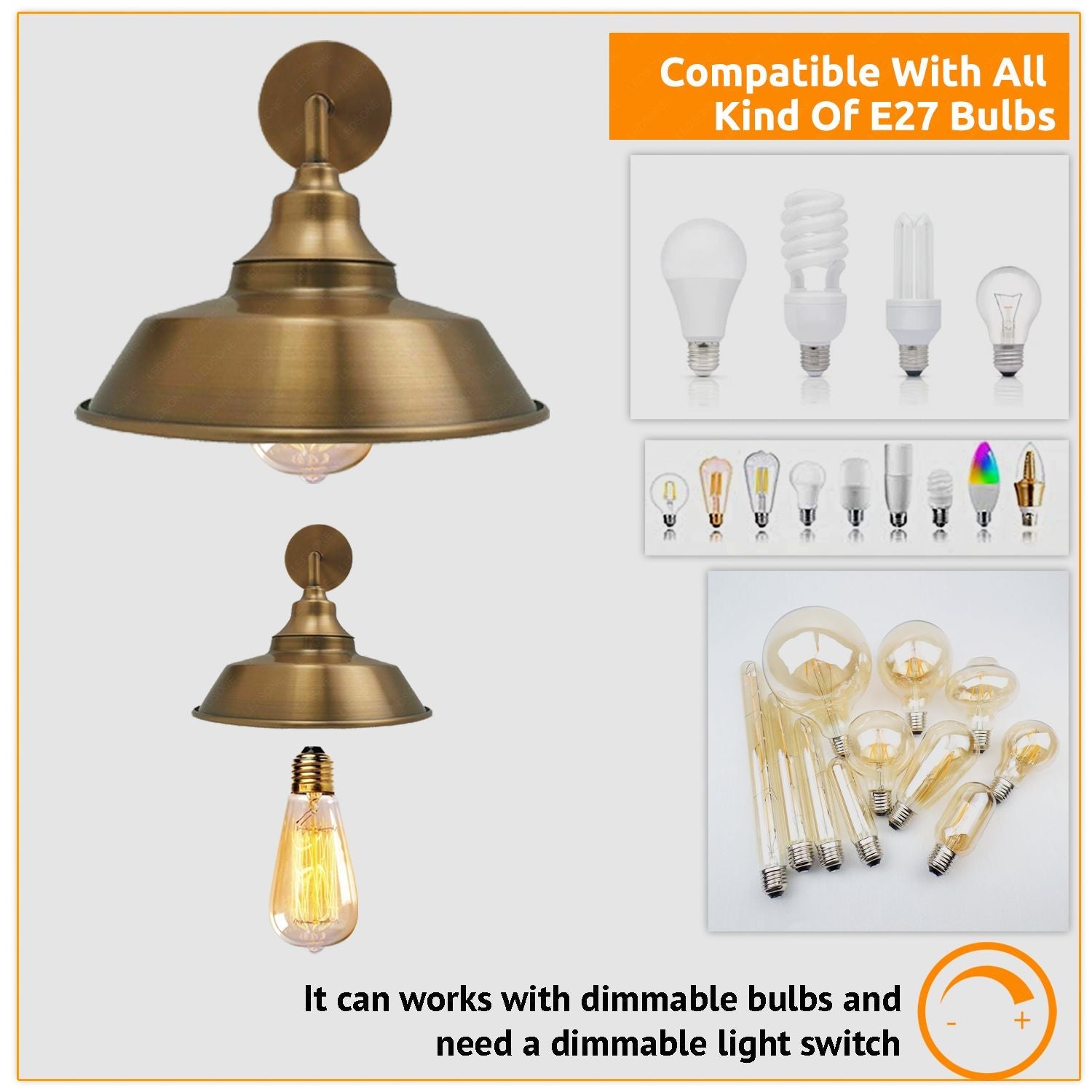 Industrial Vintage Retro Yellow Brass Wall Sconce Lamp E27 Edison Indoor Lighting