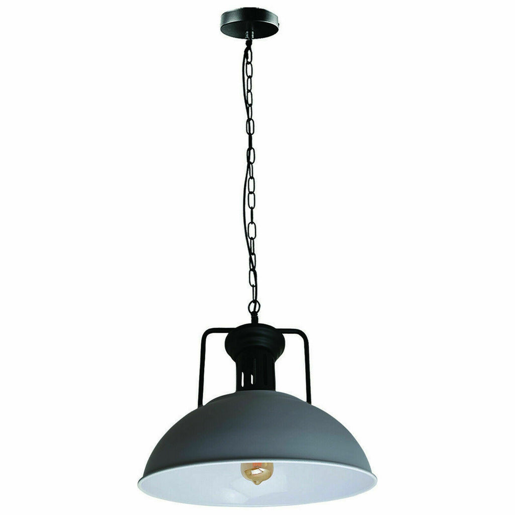 Stylish Grey Industrial Metal Dome Pendant Light, Adjustable Chain, E27 Socket
