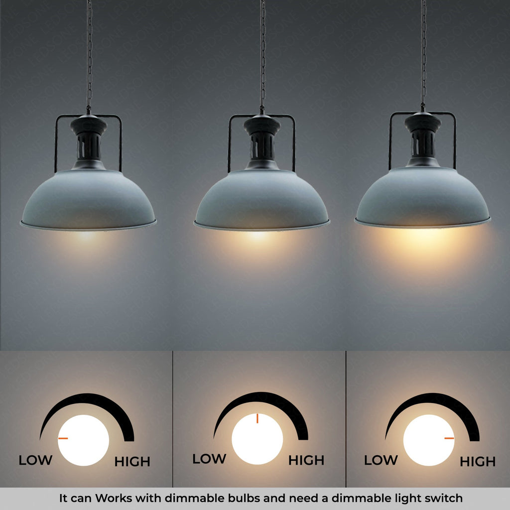Stylish Grey Industrial Metal Dome Pendant Light, Adjustable Chain, E27 Socket
