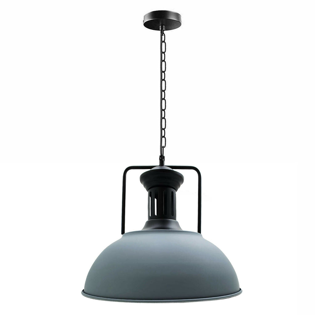Stylish Grey Industrial Metal Dome Pendant Light, Adjustable Chain, E27 Socket