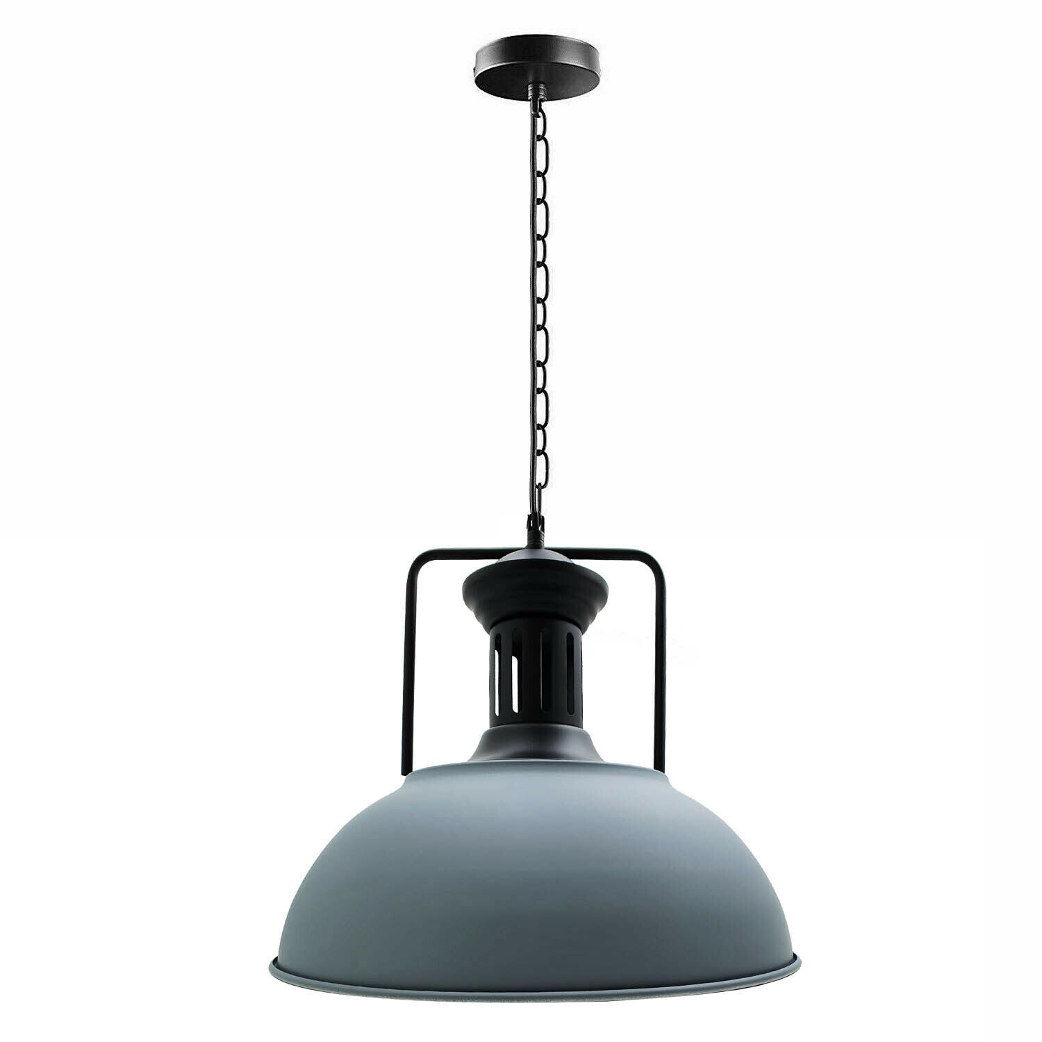 Stylish Grey Industrial Metal Dome Pendant Light, Adjustable Chain, E27 Socket