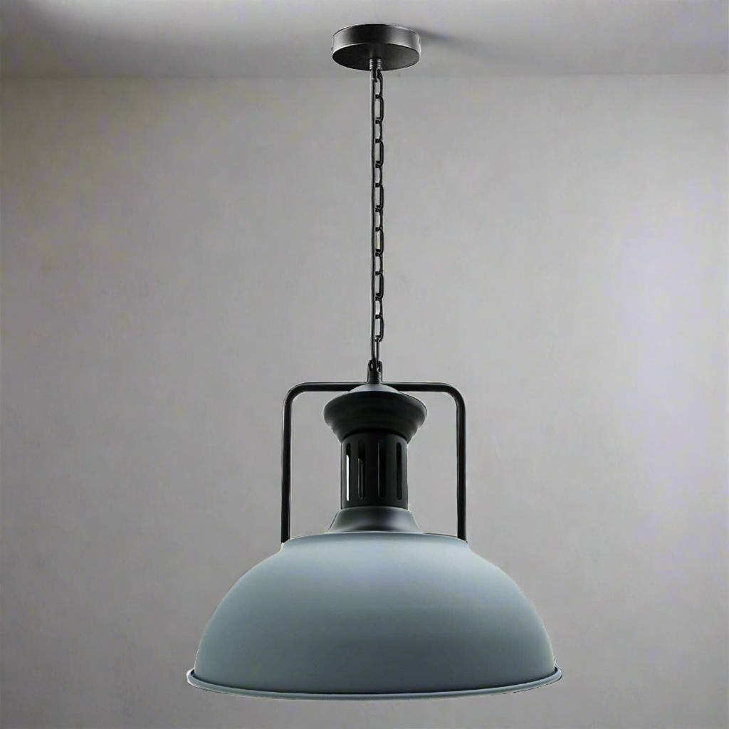 Stylish Grey Industrial Metal Dome Pendant Light, Adjustable Chain, E27 Socket