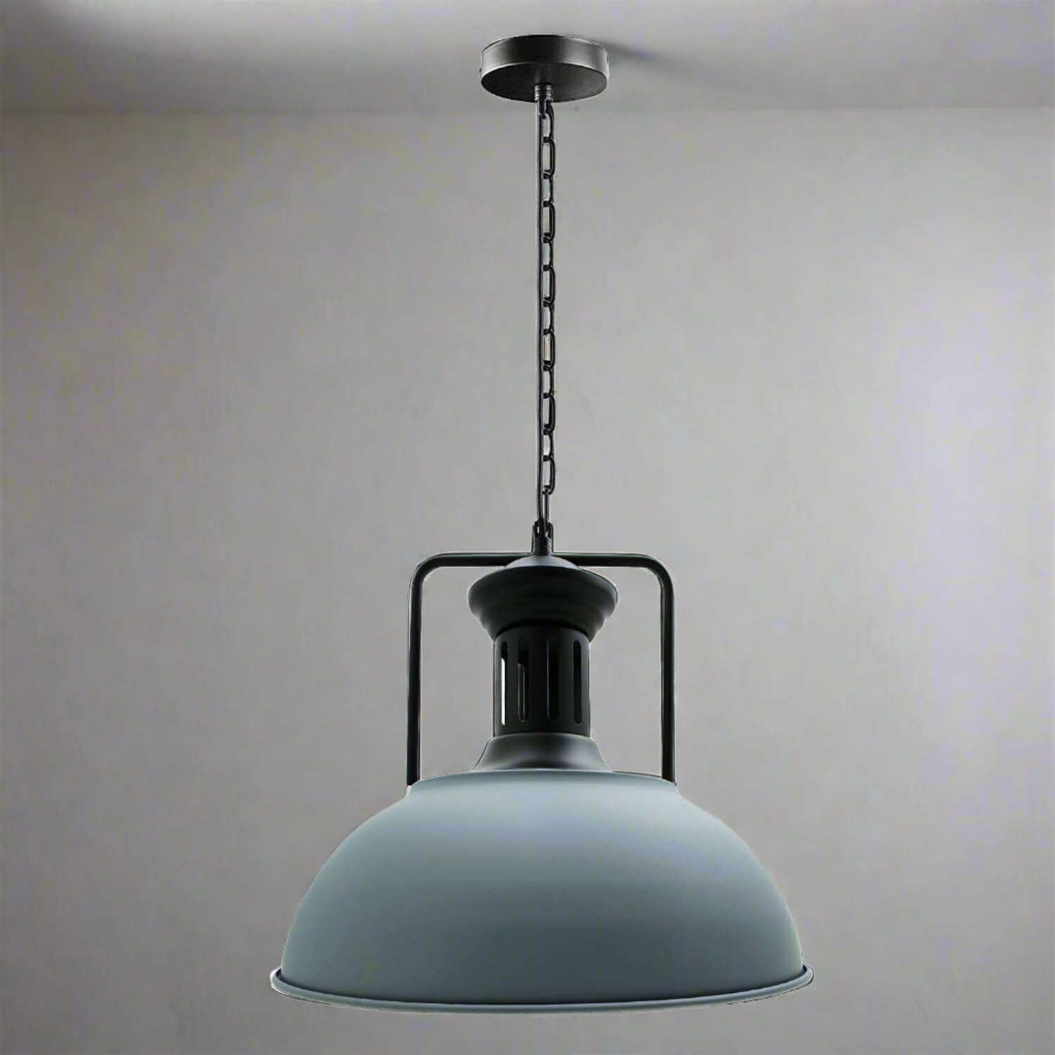 Stylish Grey Industrial Metal Dome Pendant Light, Adjustable Chain, E27 Socket