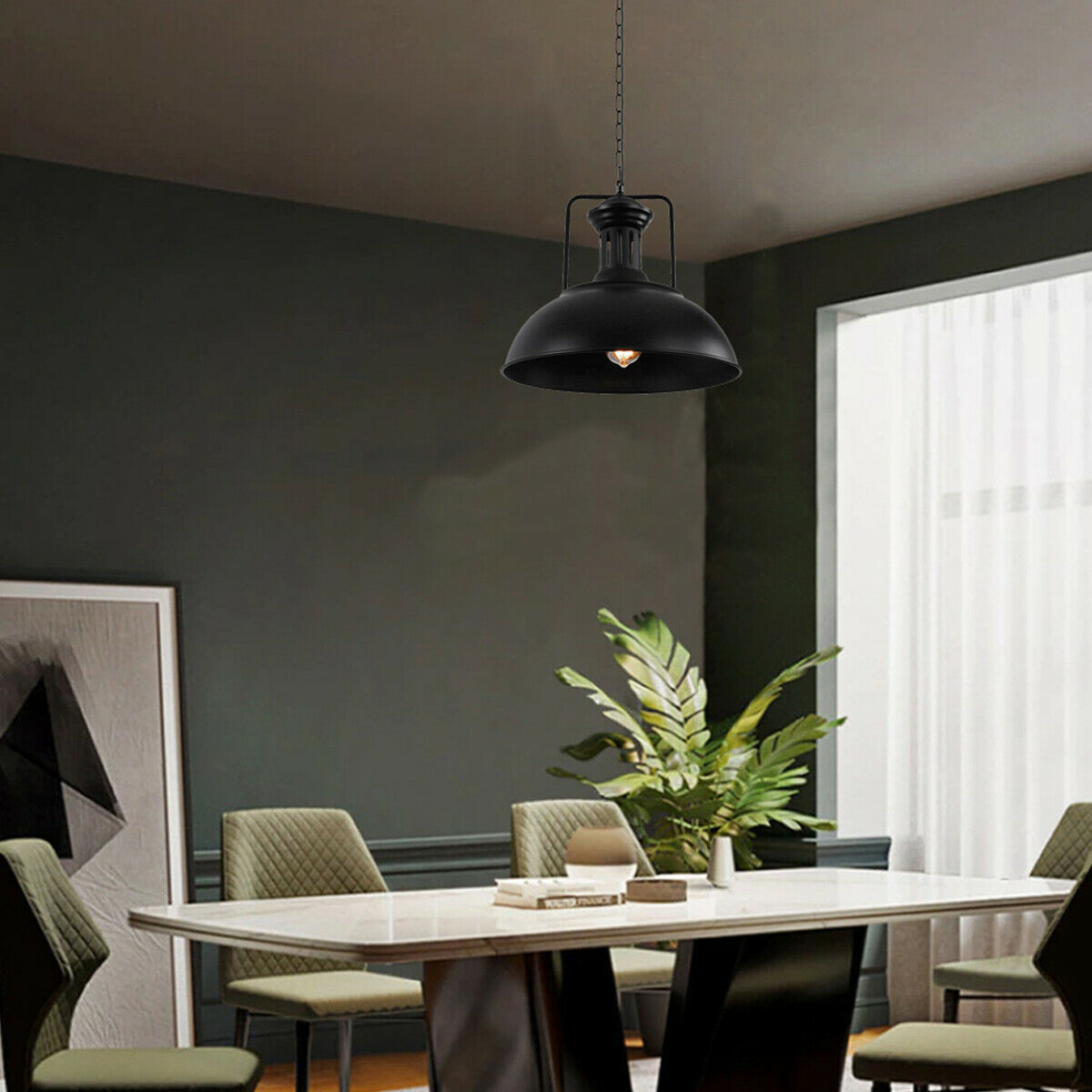 Modern Industrial Matt Black Hanging Chain Pendant Light Fixture for Kitchen Island