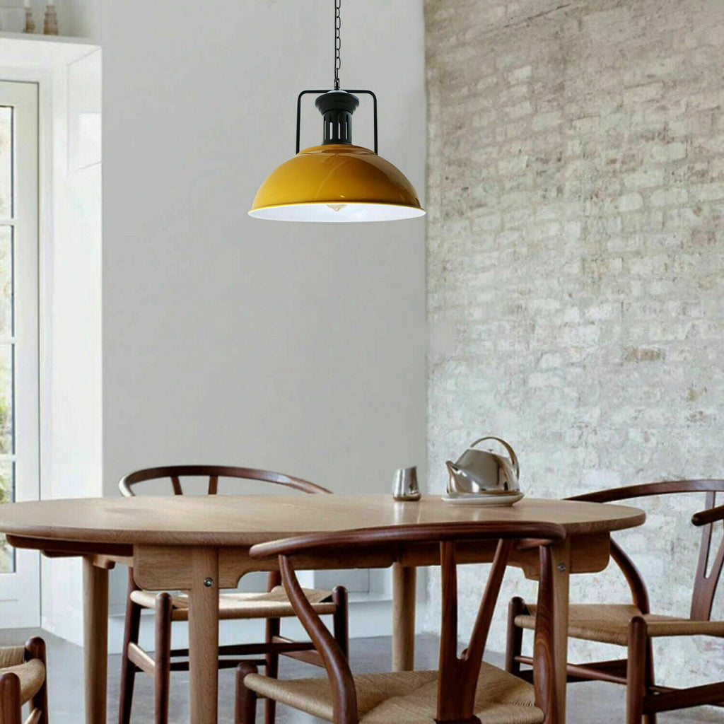 Elegant Retro Yellow Metal Pendant Light, Dimmable Industrial Style Ceiling Fixture