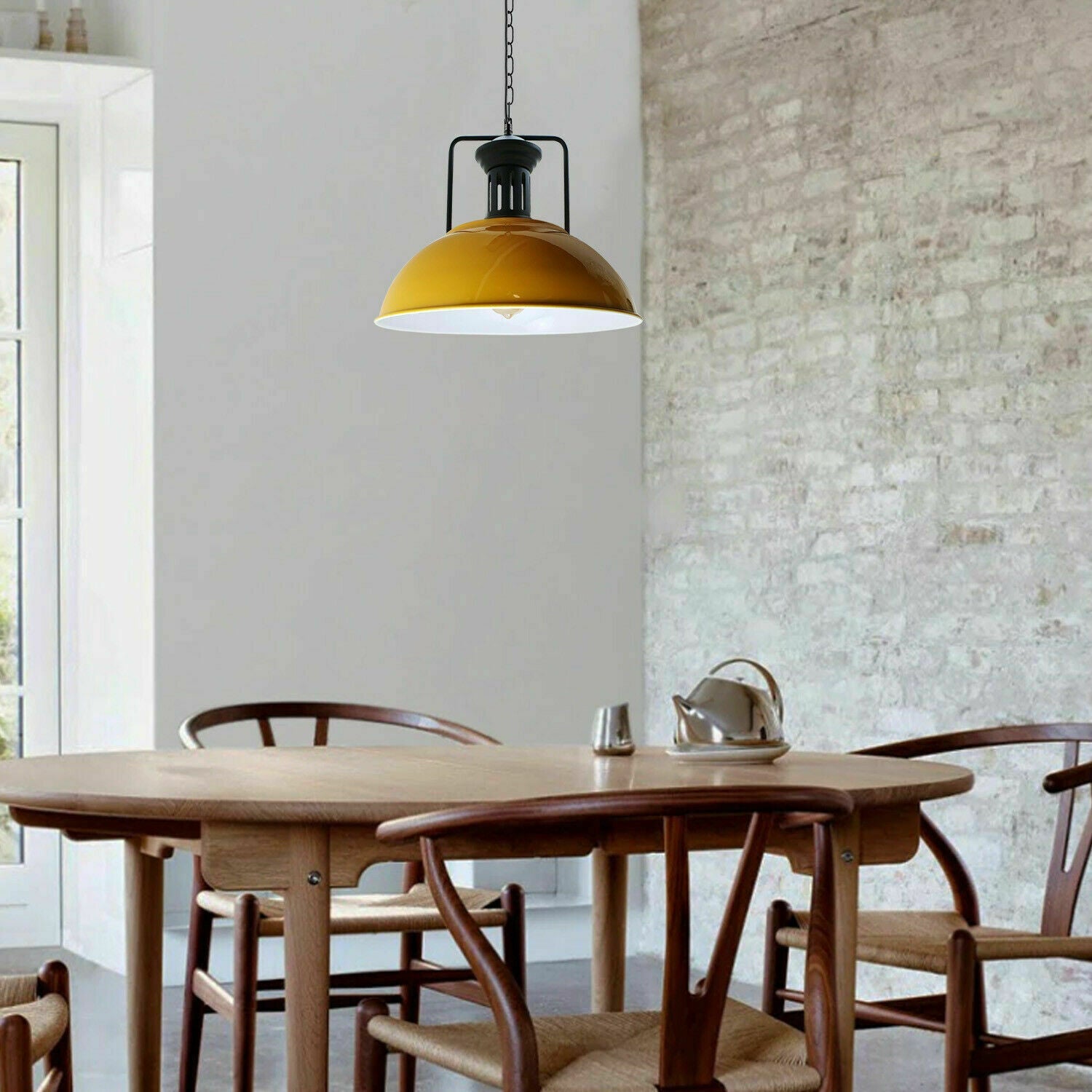 Elegant Retro Yellow Metal Pendant Light, Dimmable Industrial Style Ceiling Fixture