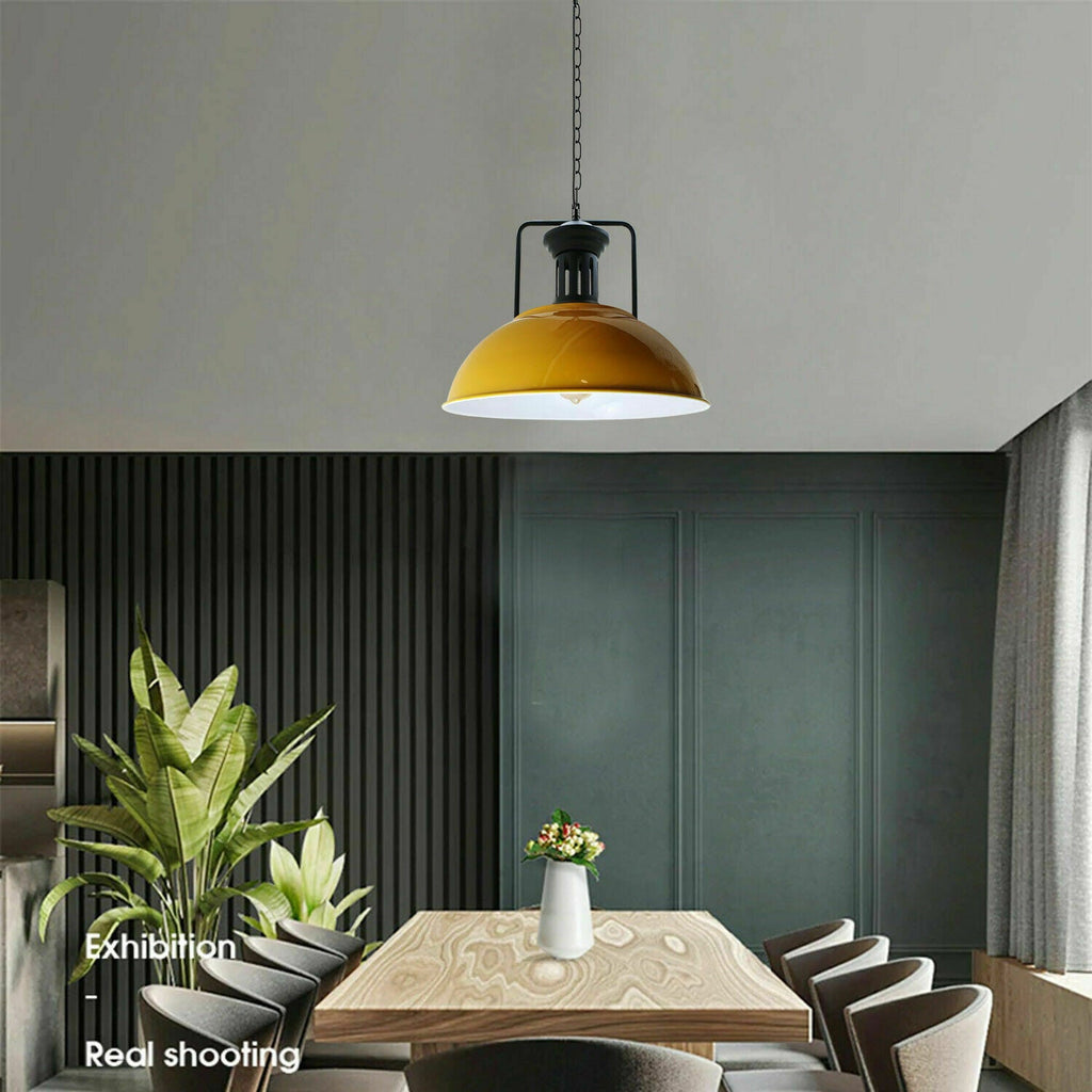Elegant Retro Yellow Metal Pendant Light, Dimmable Industrial Style Ceiling Fixture