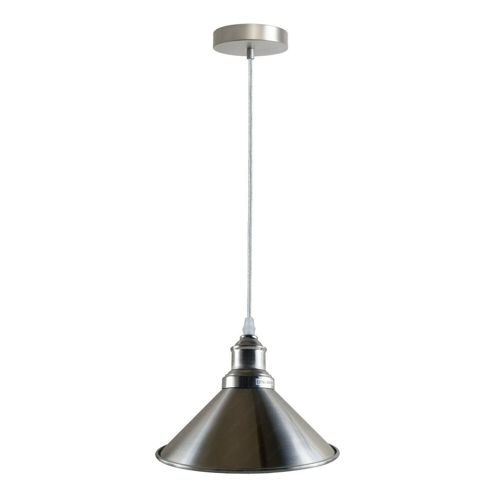 Industrial Vintage Satin Nickel Metal Cone E27 Pendant Ceiling Light