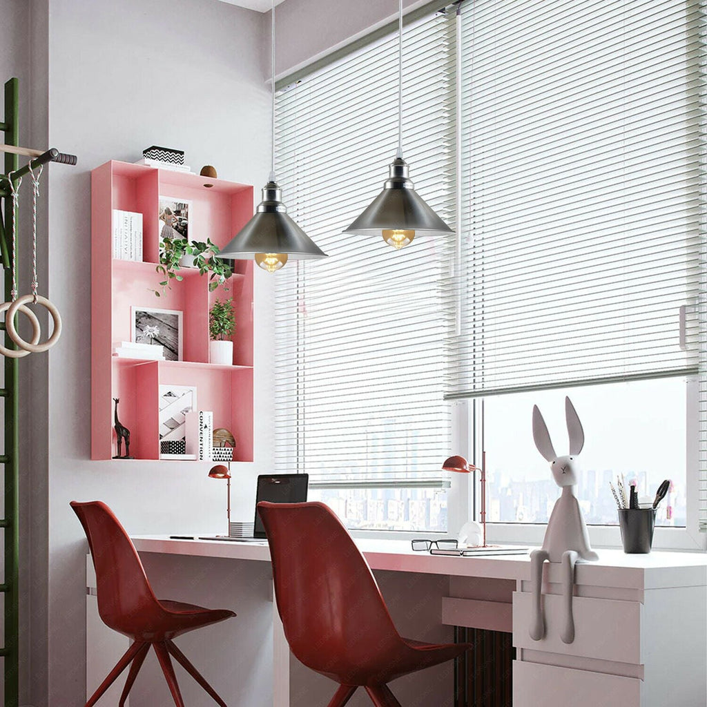 Industrial Vintage Satin Nickel Metal Cone E27 Pendant Ceiling Light