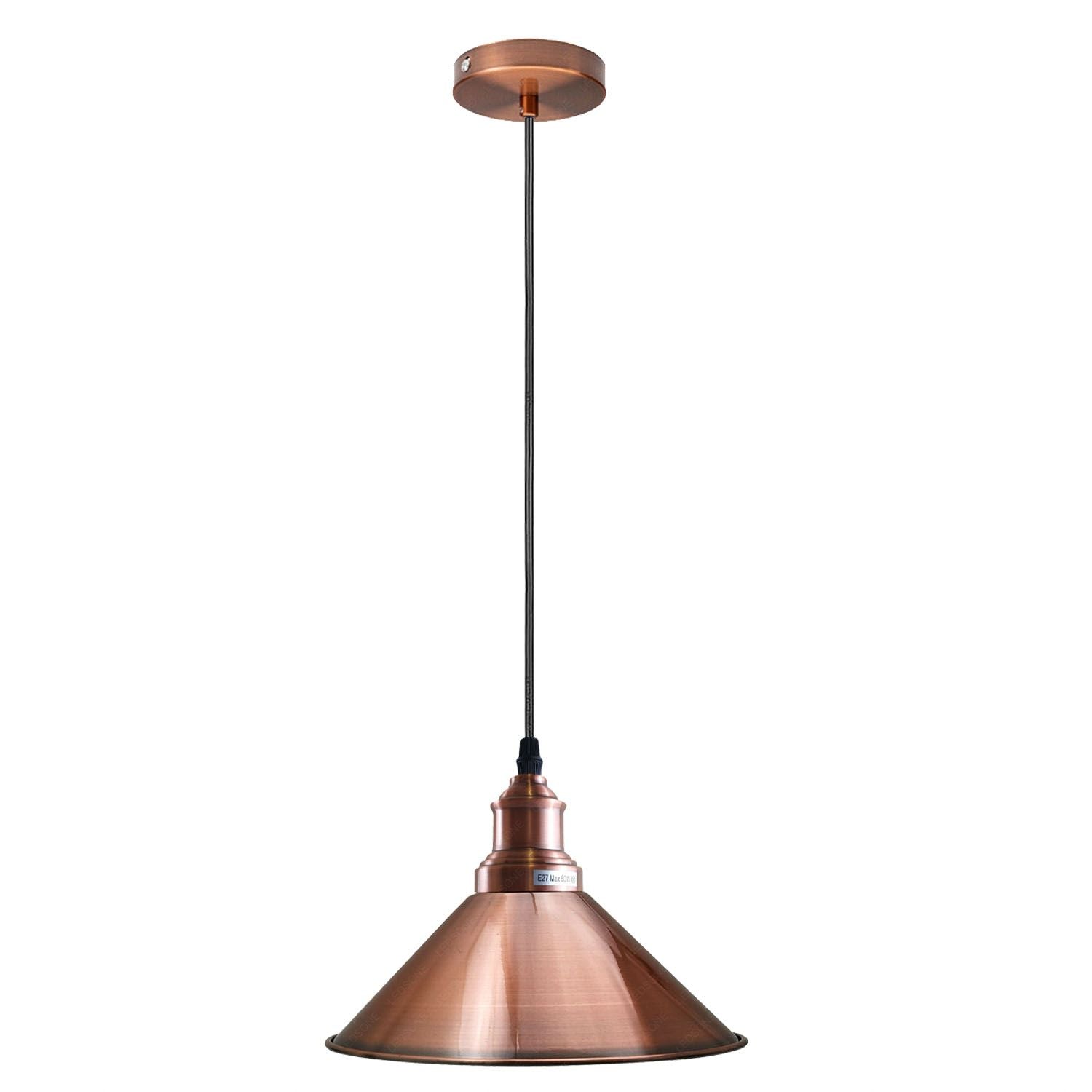 Vintage Industrial Copper Metal Cone Pendant Light Fixture, E27 Holder, Dimmable