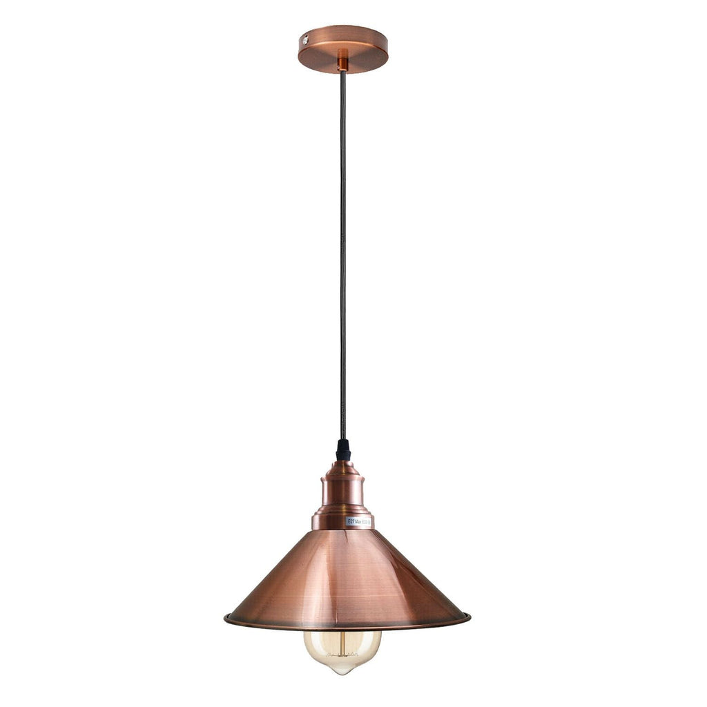 Vintage Industrial Copper Metal Cone Pendant Light Fixture, E27 Holder, Dimmable