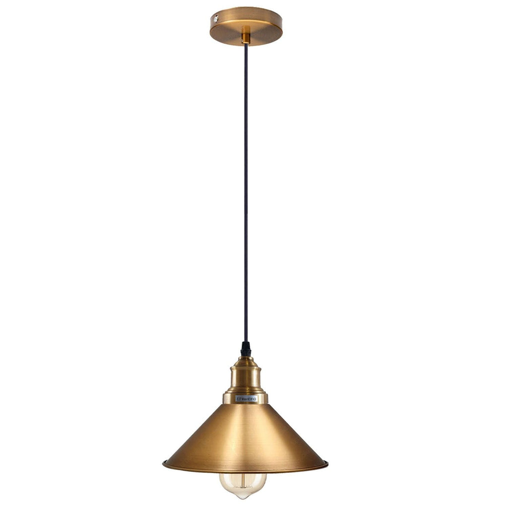 Vintage Industrial Metal Cone Pendant Light Fixture with Brass Finish E27