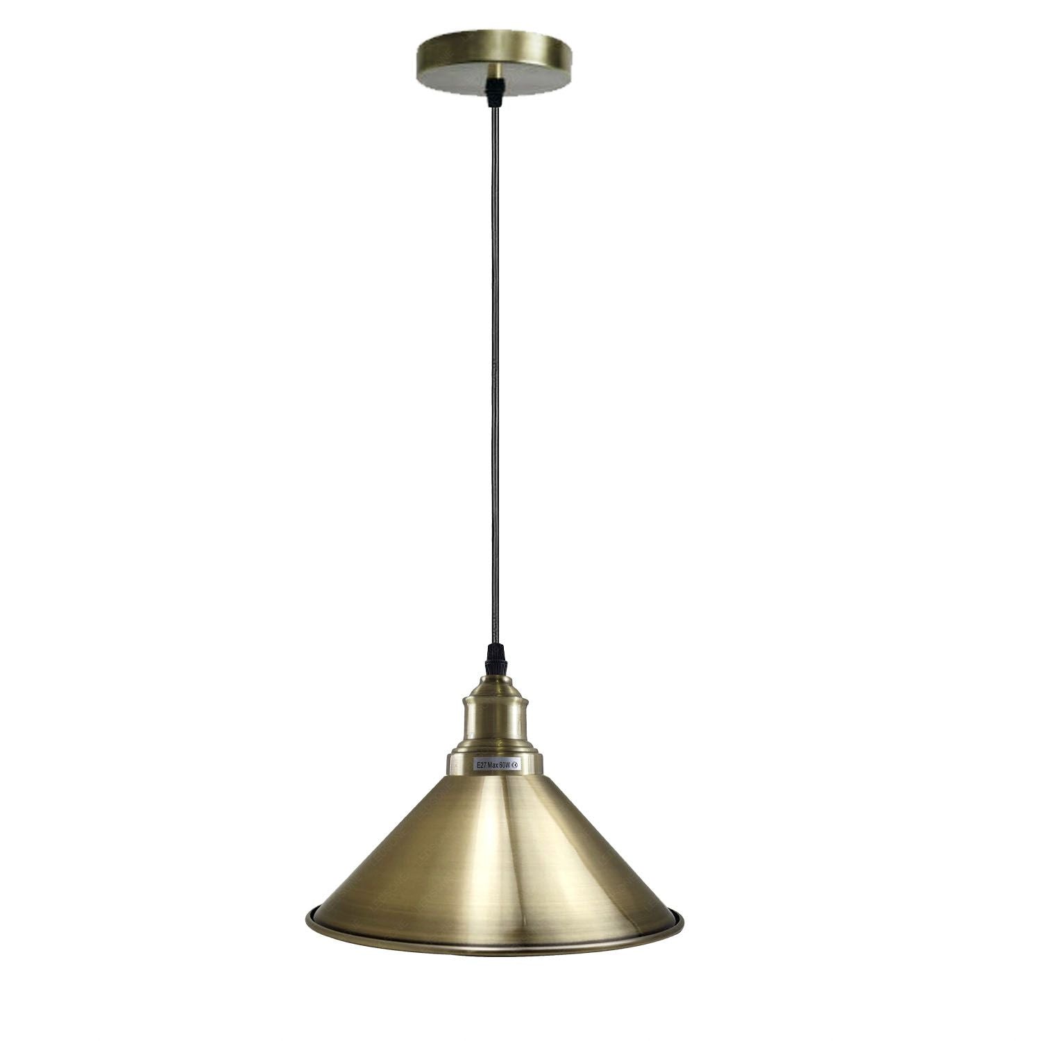 Vintage Industrial Green Brass Metal Cone Pendant Light Fixture E27
