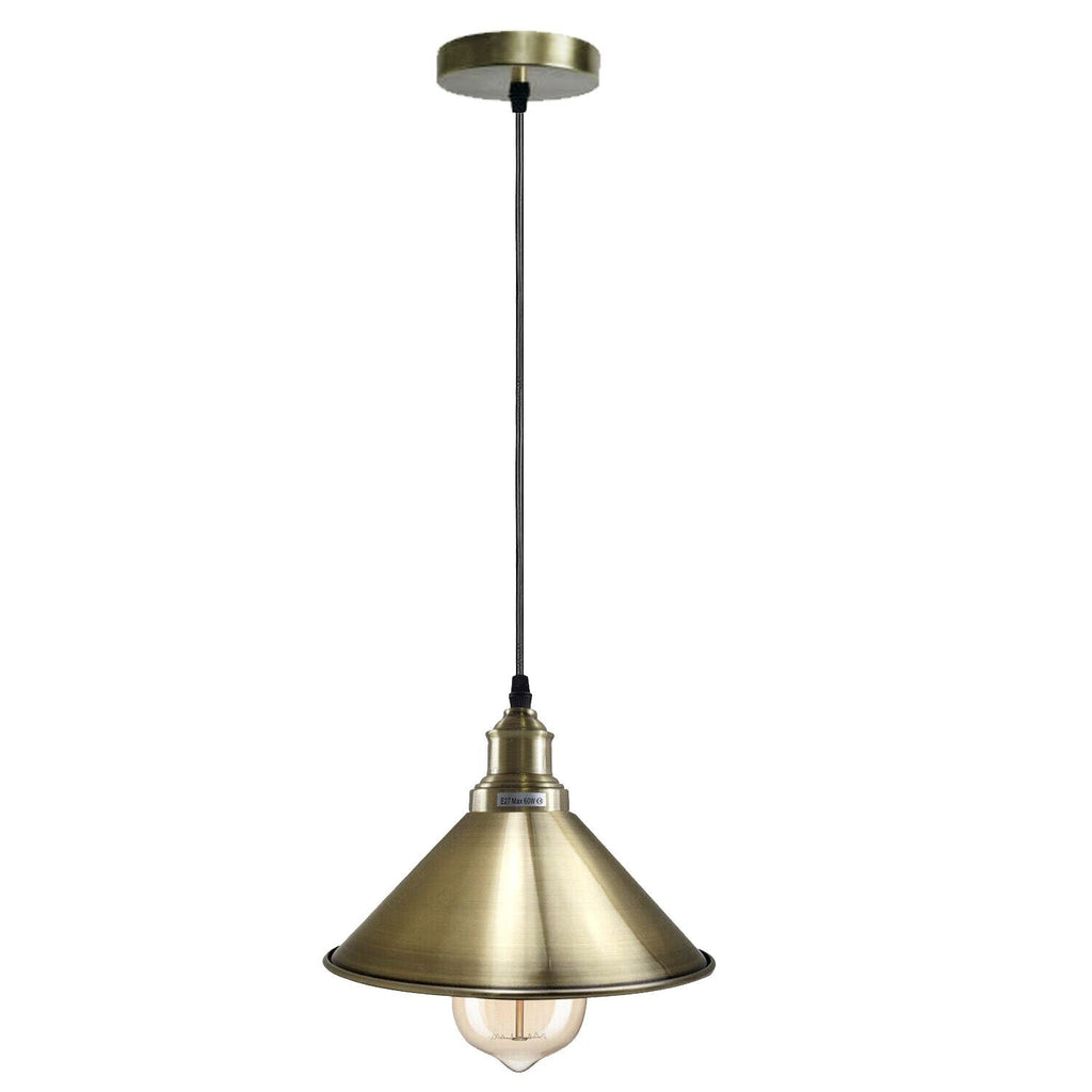Vintage Industrial Green Brass Metal Cone Pendant Light Fixture E27