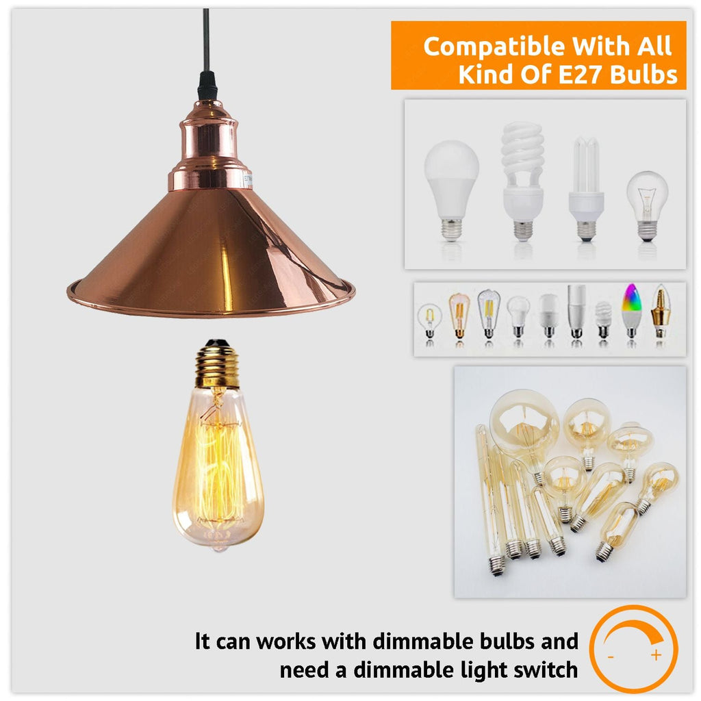 Elegant Rose Gold Industrial Cone Pendant Light Fixture for Modern Kitchen Bedroom