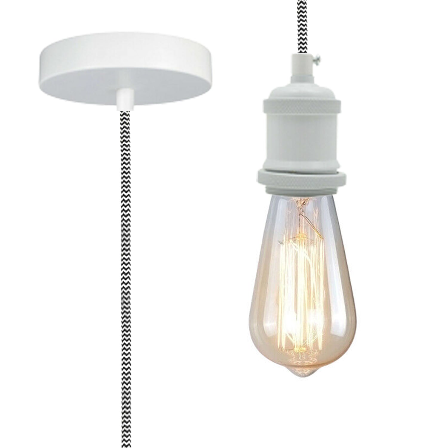 Vintage White Metal Ceiling Pendant Light, E27 Lamp Holder, 6.5ft Braided Flex
