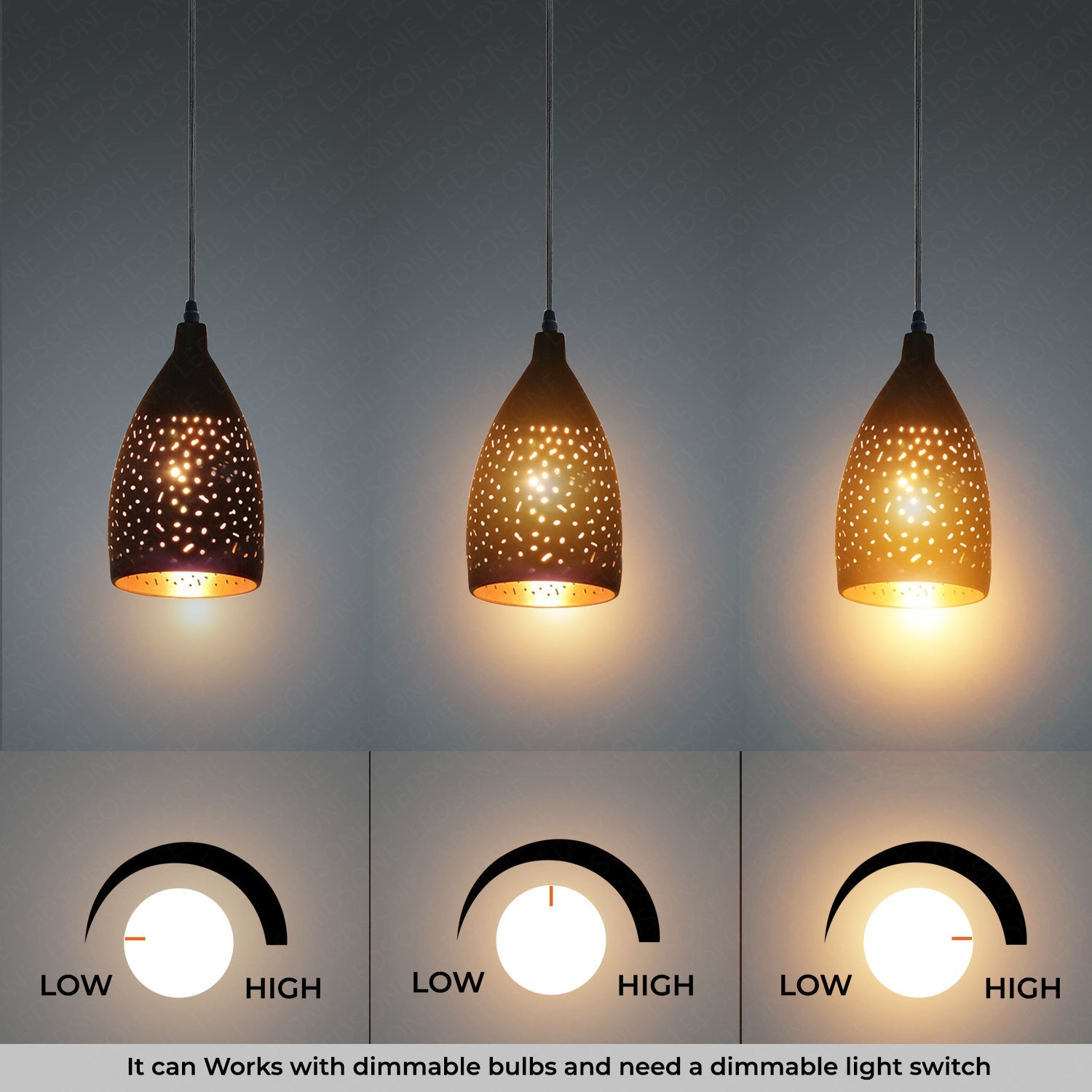Vintage Industrial Black Gold Metal E27 Dimmable Ceiling Pendant Light Fixture