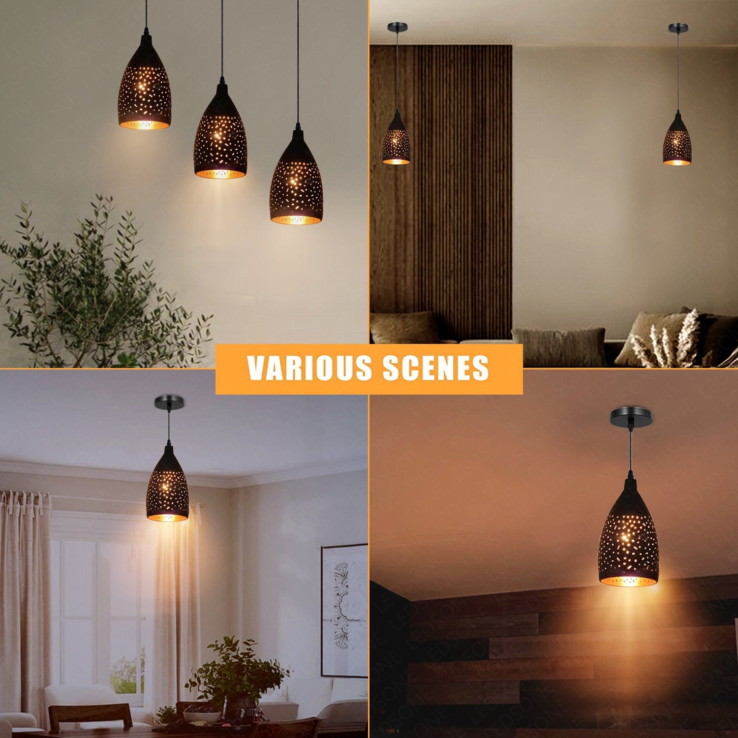 Vintage Industrial Black Gold Metal E27 Dimmable Ceiling Pendant Light Fixture