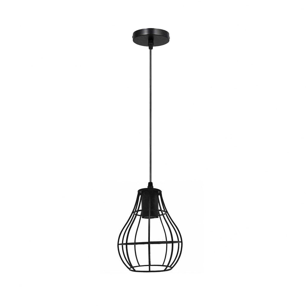 Vintage Industrial Black Cage Pendant Light - Dimmable E27 Hanging Fixture