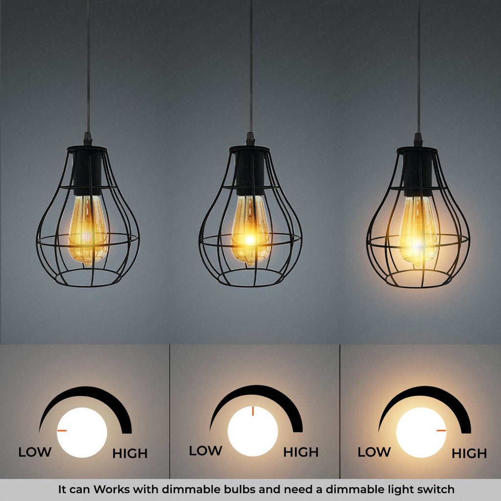 Black Industrial 3-Light Pendant Ceiling Fixture, Adjustable Metal Cage Design