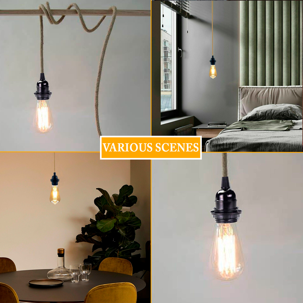 Vintage E27 Dimmable Fabric Plug-in Pendant Light Holder with Free Bulb