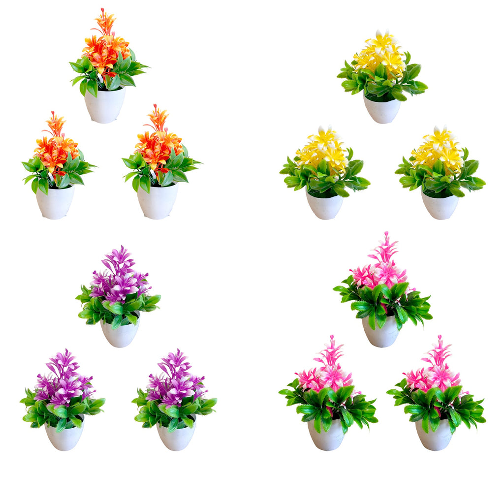 Vibrant Artificial Flowers Small Plastic Pot Indoor Fake Plants Home Decor