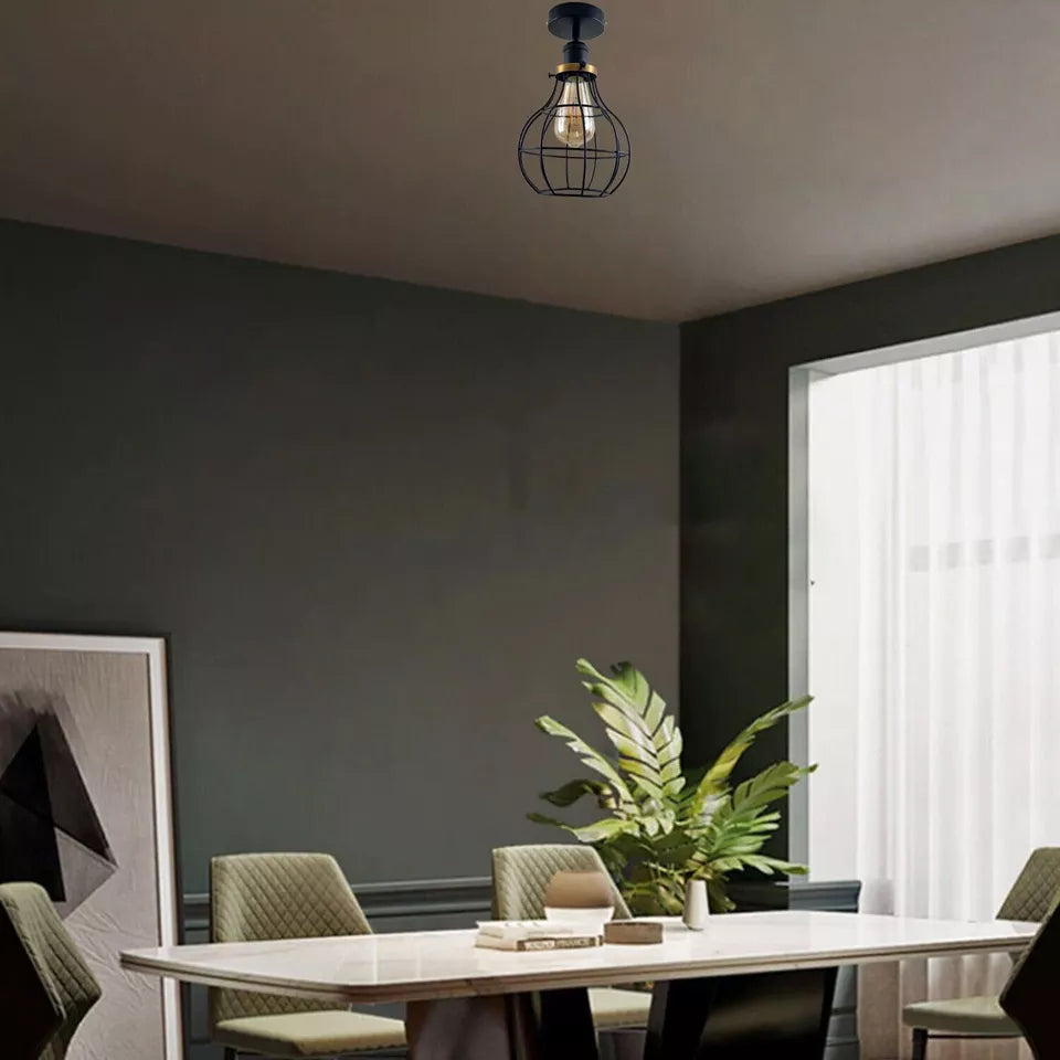 Vintage Industrial Loft Cage Metal Flush Mount Ceiling Light ~5649