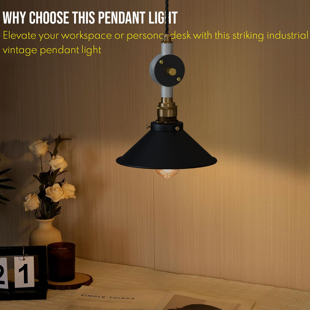 Black Cone Shade Dimmable Industrial Pendant Light, Adjustable Height