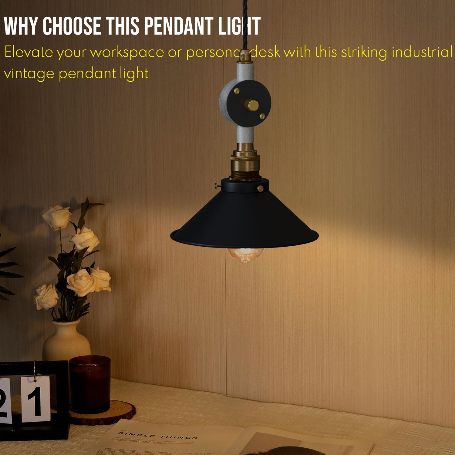 Black Cone Shade Dimmable Industrial Pendant Light, Adjustable Height