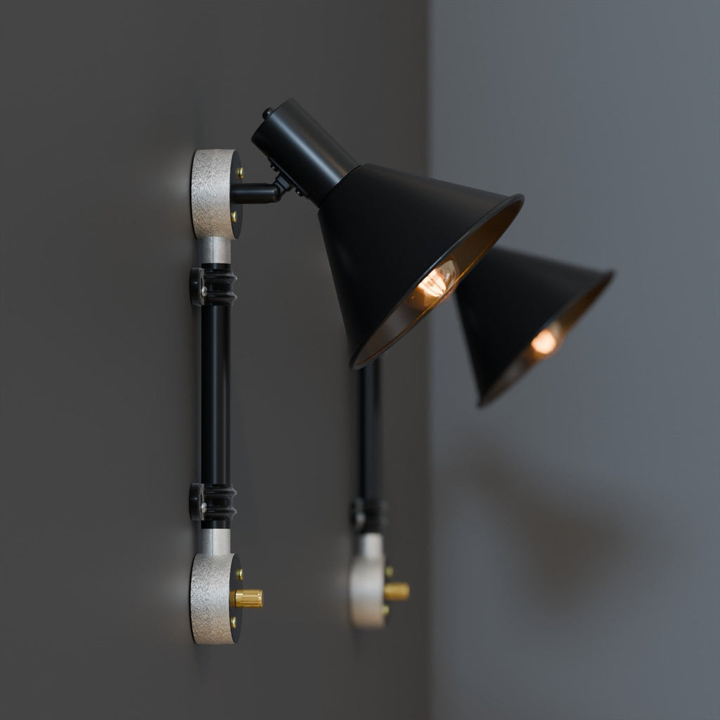 Industrial 20mm Angled Conduit Pipe Wall Light Fixture, Black Metal Brass E27