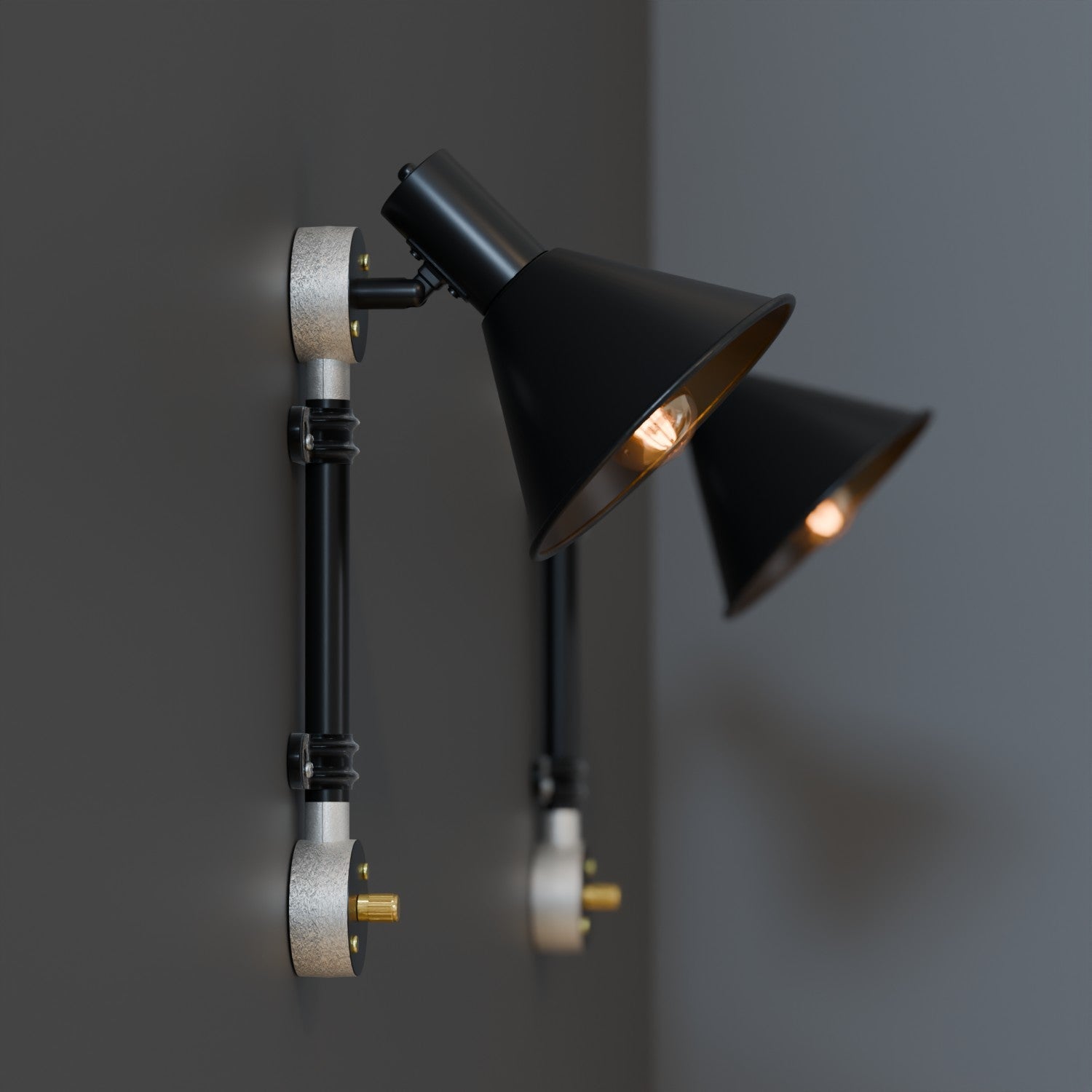 Industrial 20mm Angled Conduit Pipe Wall Light Fixture, Black Metal Brass E27
