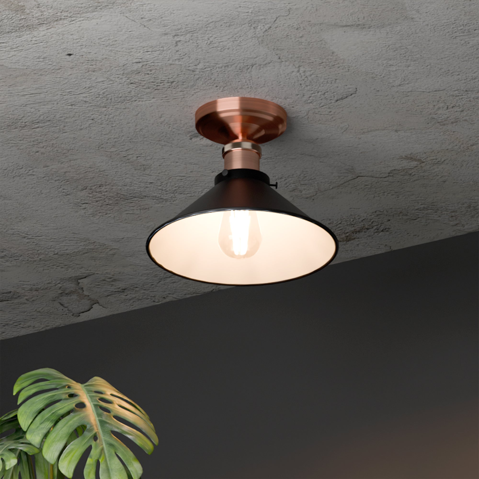 Industrial Vintage Semi Flush Metal Cone Ceiling Light for Home