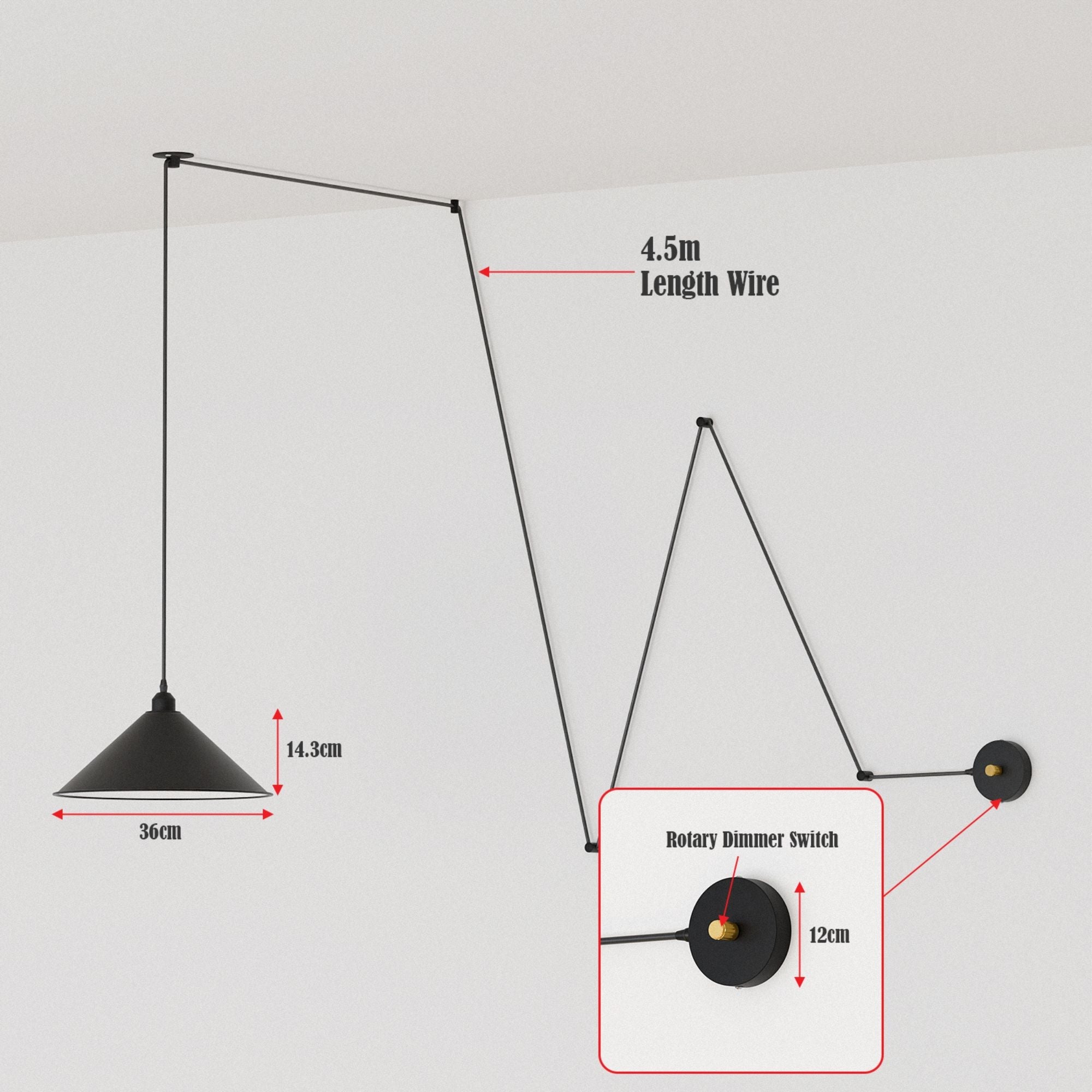 Modern Metal 4.5m Adjustable Wall Mounted E27 Pendant Lighting ~ 6237