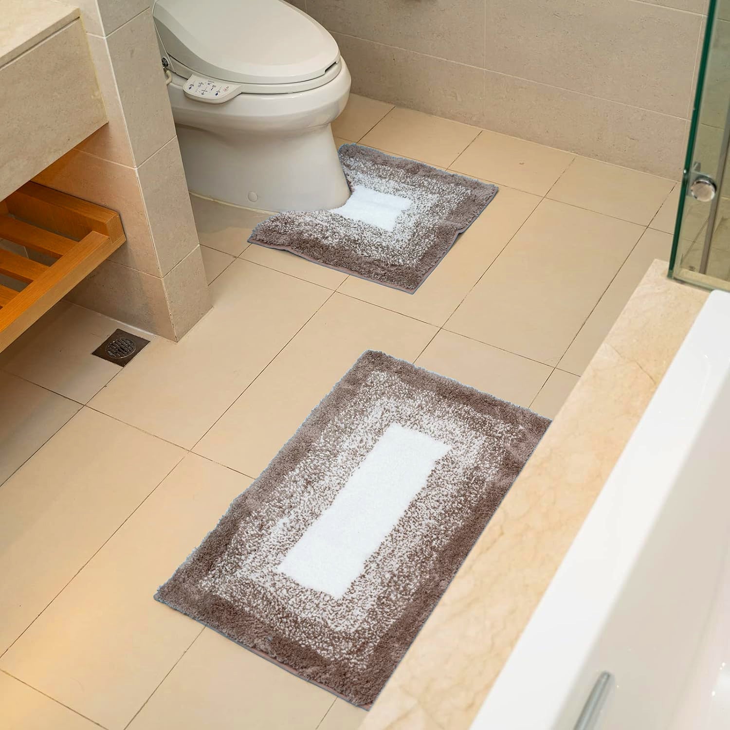 Soft Non-Slip 2-Piece Microfiber Bath and Pedestal Mat Set