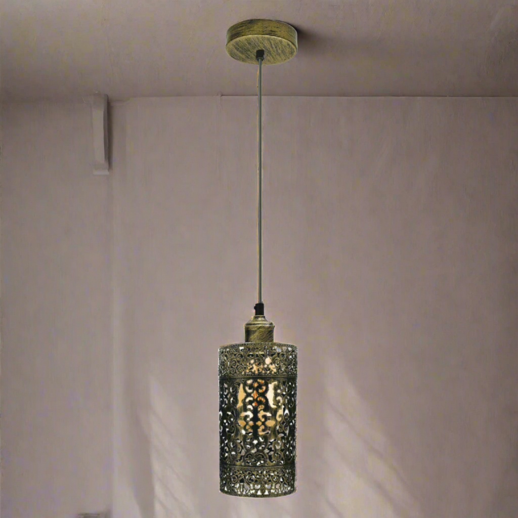Industrial Vintage Black Metal Cage Adjustable E27 Pendant Light Fixture