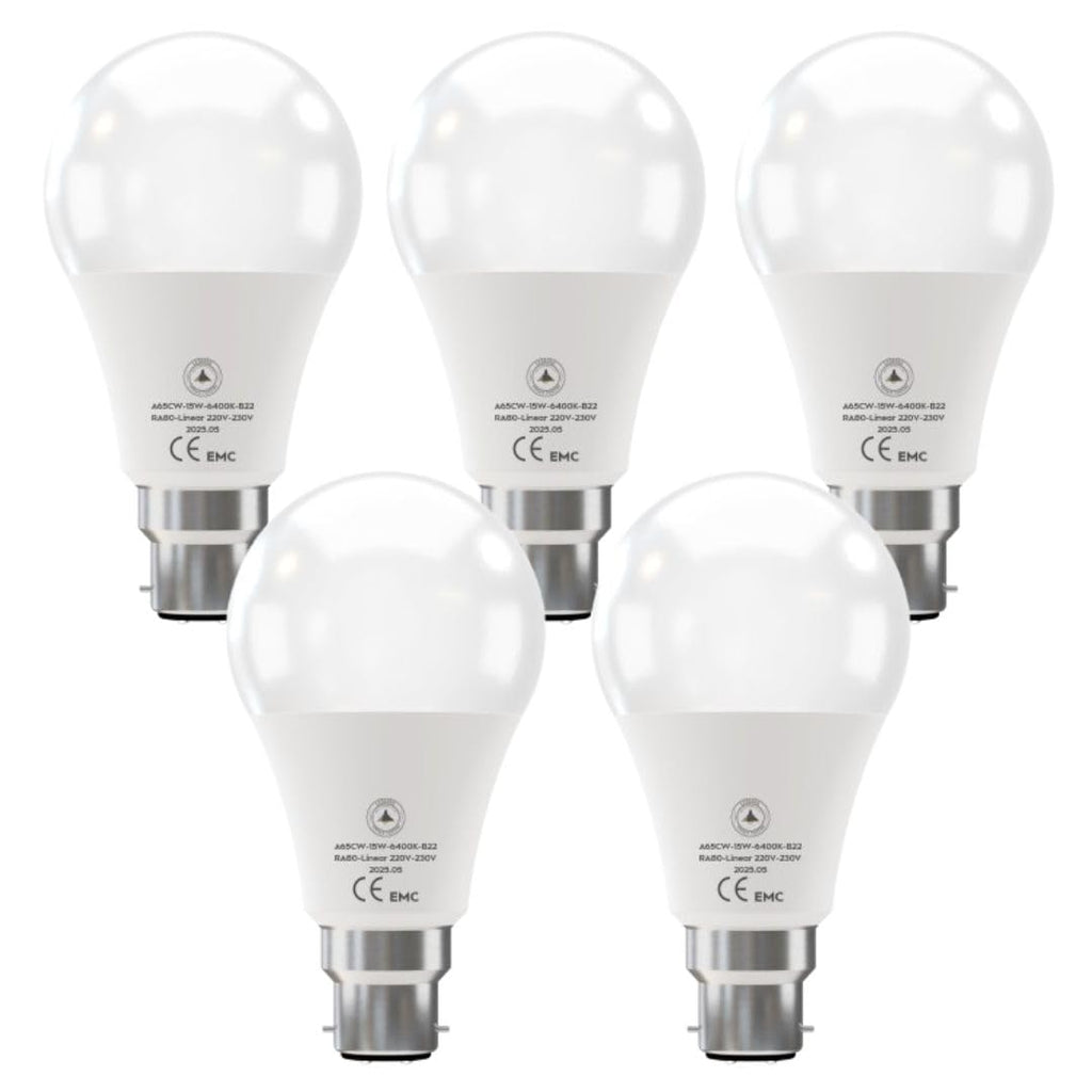 Energy-Efficient 15W A65 B22 LED Light Bulb, Cool White 6400K, Non-Dimmable