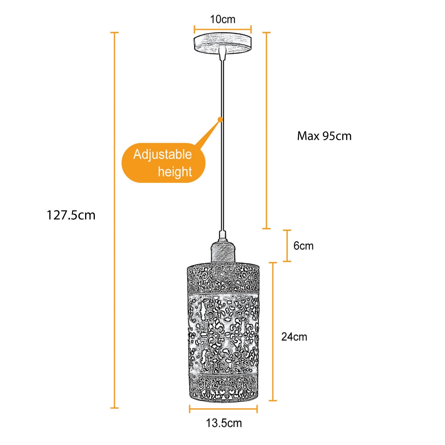 Industrial Vintage Adjustable Black Metal Cage Pendant Light Fixture, E27 Bulb Compatible