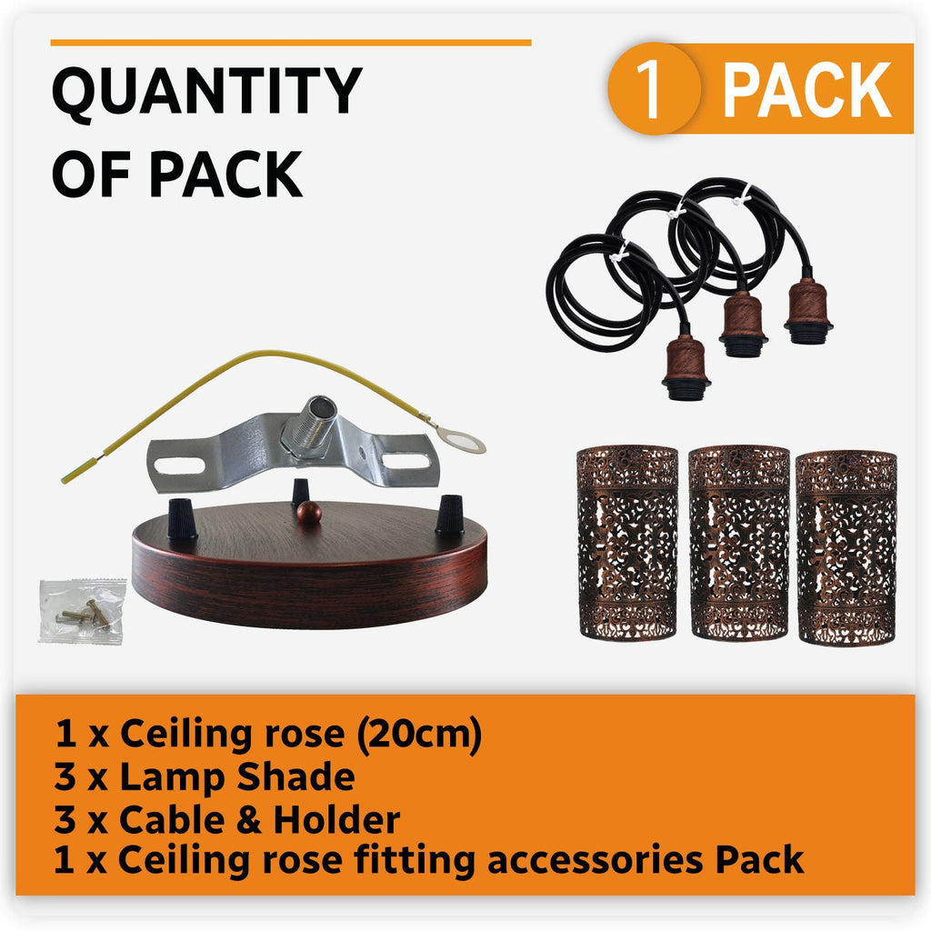 Rustic Red 3-Head Metal Cage Industrial Dimmable E27 Pendant Light