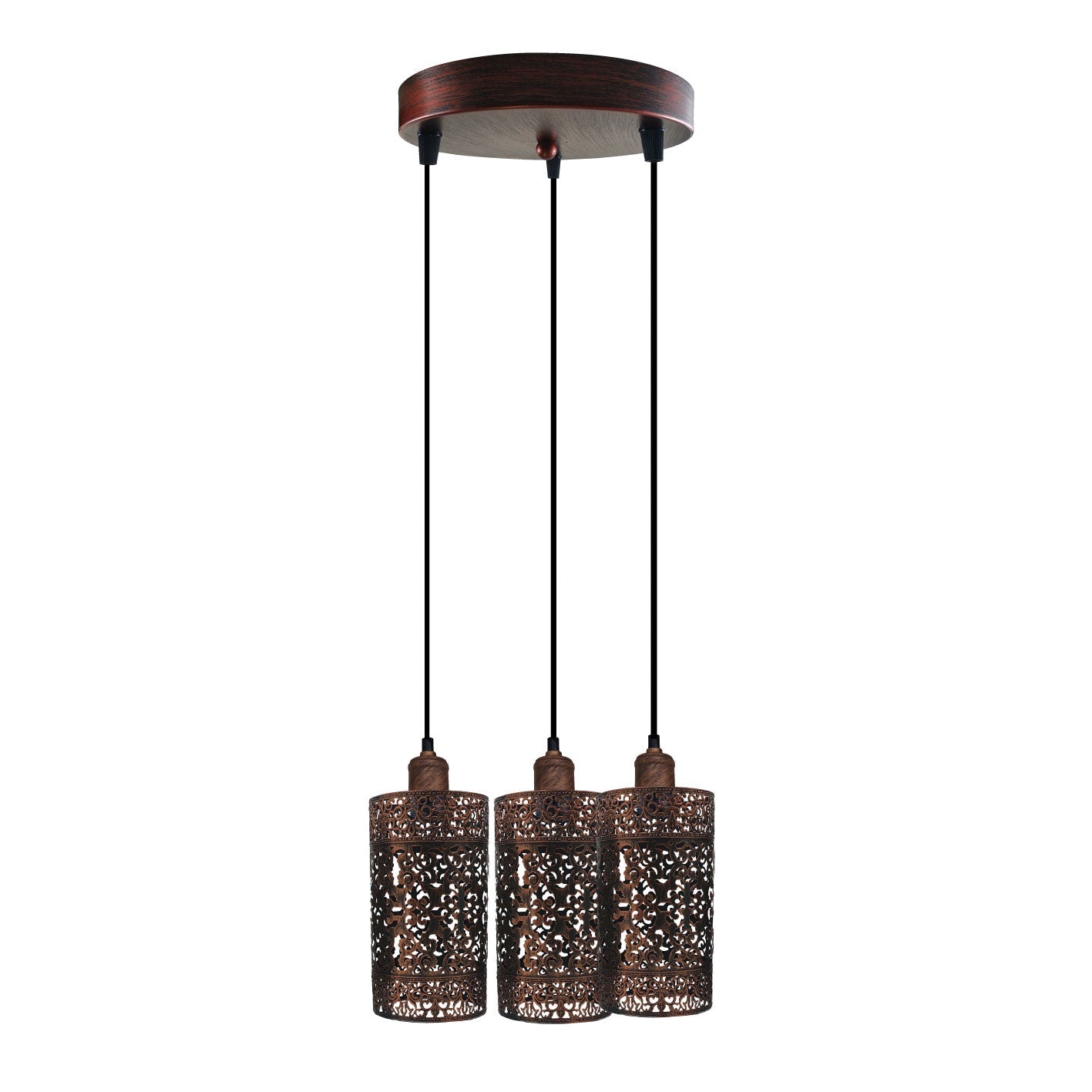 Rustic Red 3-Head Metal Cage Industrial Dimmable E27 Pendant Light
