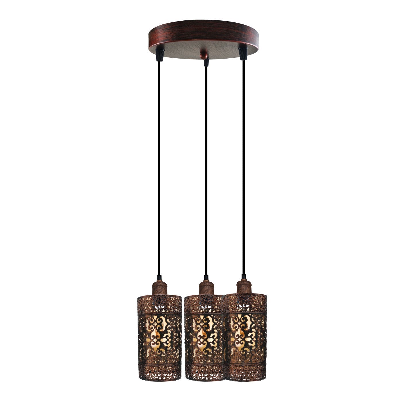 Rustic Red 3-Head Metal Cage Industrial Dimmable E27 Pendant Light