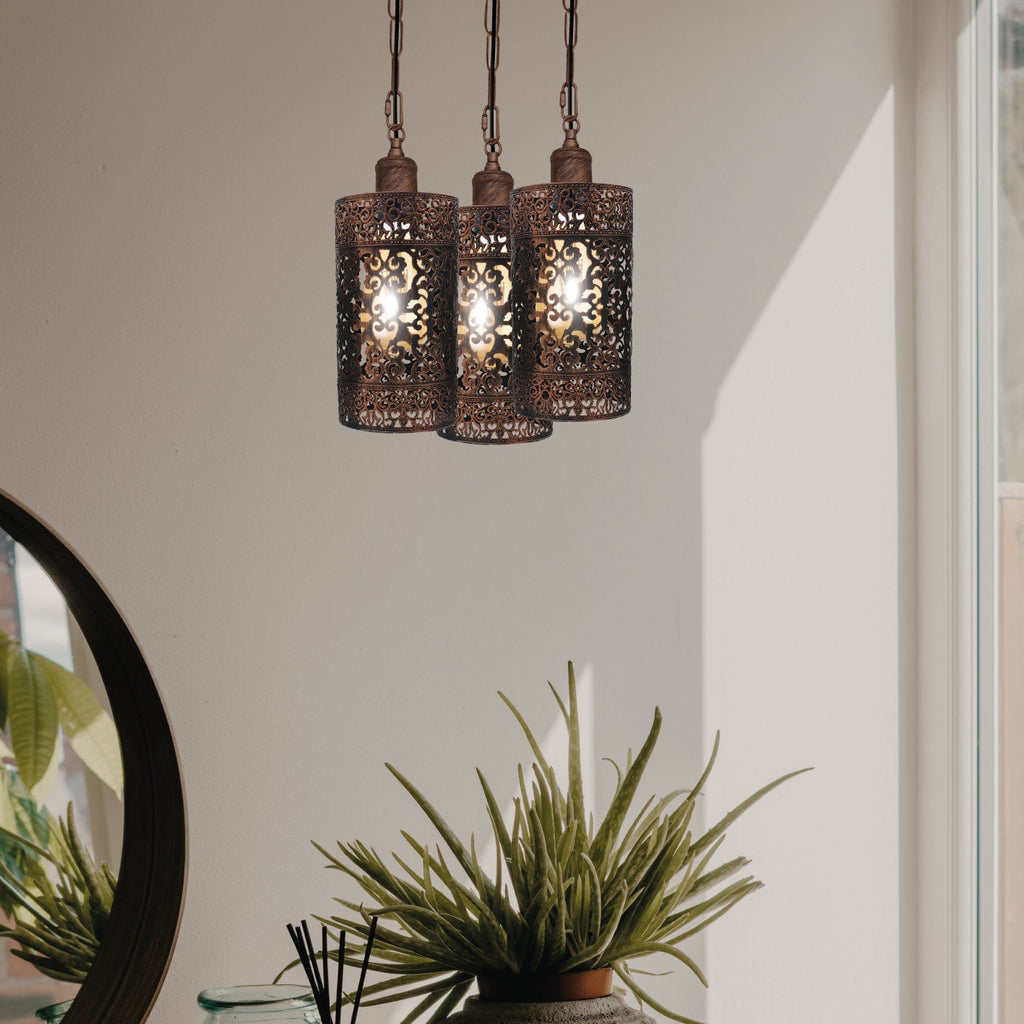 Modern 3-Way Industrial Pendant Light Fixture with Metal Barrel Cages