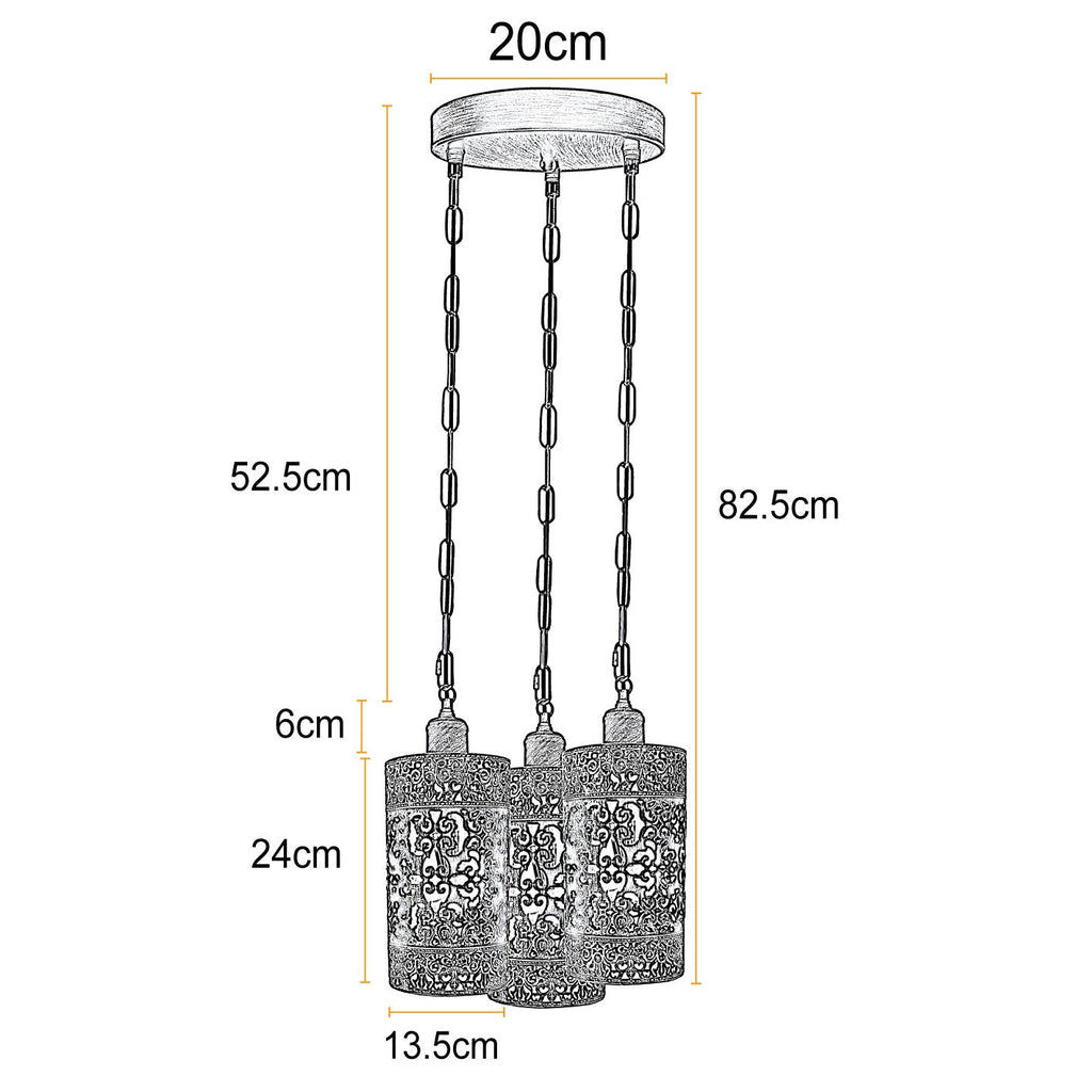 Modern 3-Way Industrial Pendant Light Fixture with Metal Barrel Cages